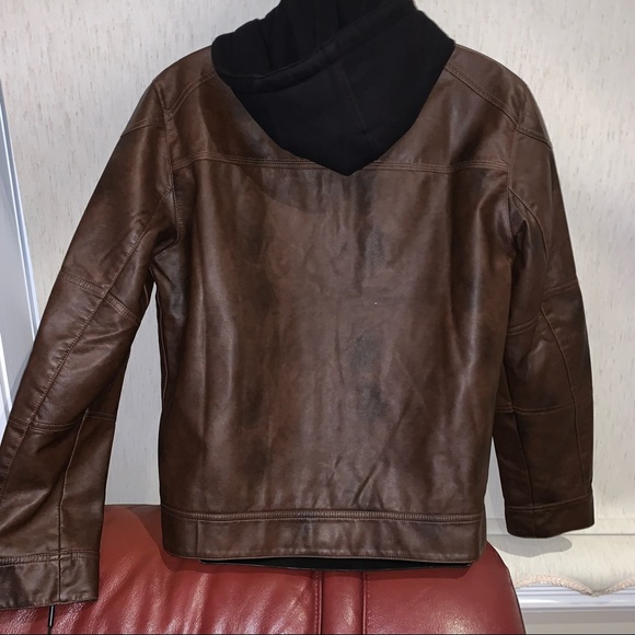 Calvin Klein Men's Faux-Leather Moto Jacket with Hoodie - Picture 3 of 6